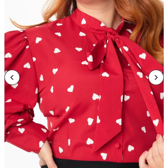 NWT Unique Vintage Red and White Hearts Neck Tie Blouse 3x/20 - Picture 4 of 8